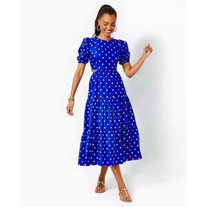 Lilly Pulitzer Lyssa Midi Dress Blue Grotto Hotter Spot Side Cutouts 6 NWT